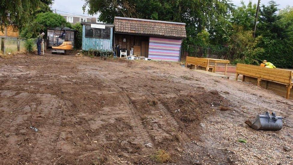 The Crown pub's former car park at the start of garden work