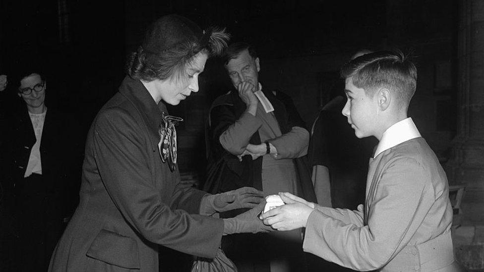 Princess Elizabeth and the head choirboy of Exeter Cathedral