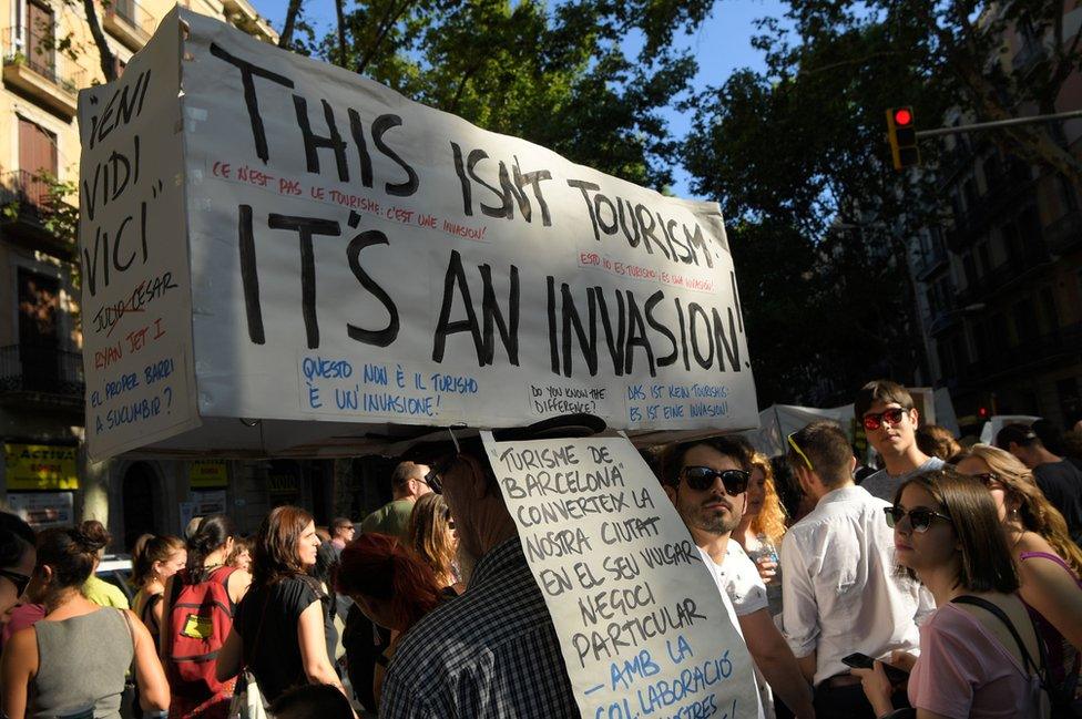 Protest against mass tourism in Barcelona, 10 June 2017