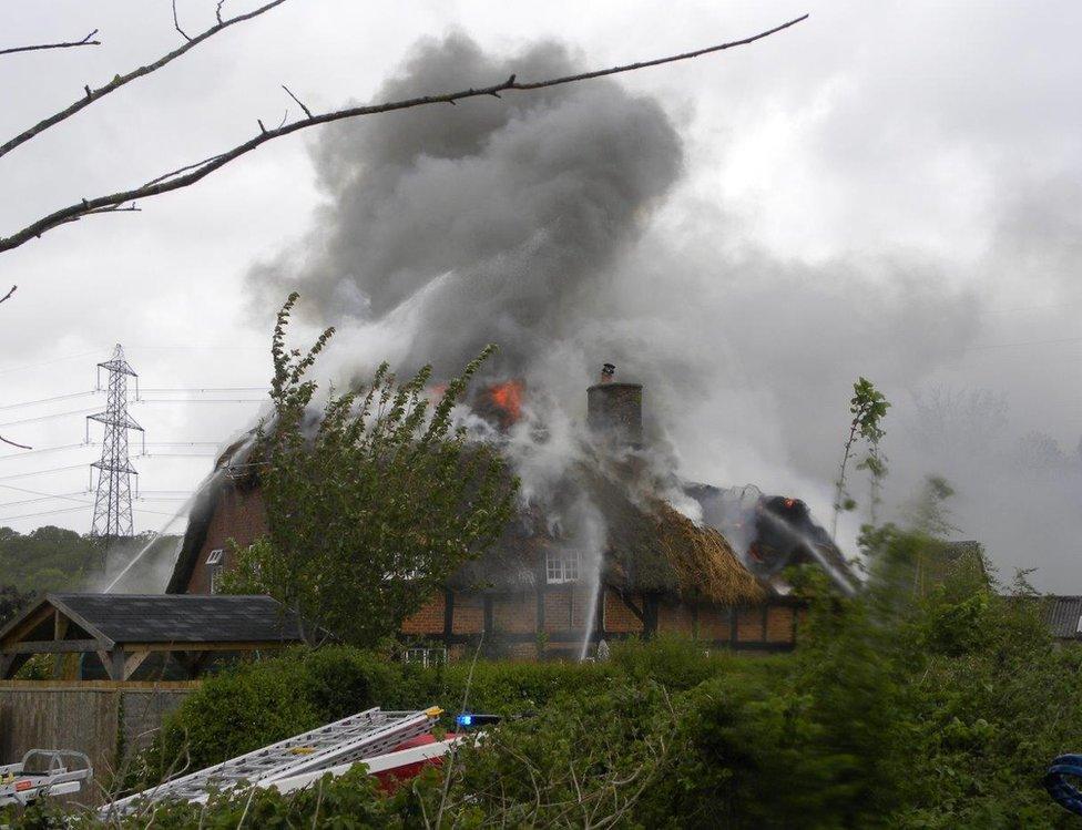 Thatched cottage fire, Wimborne