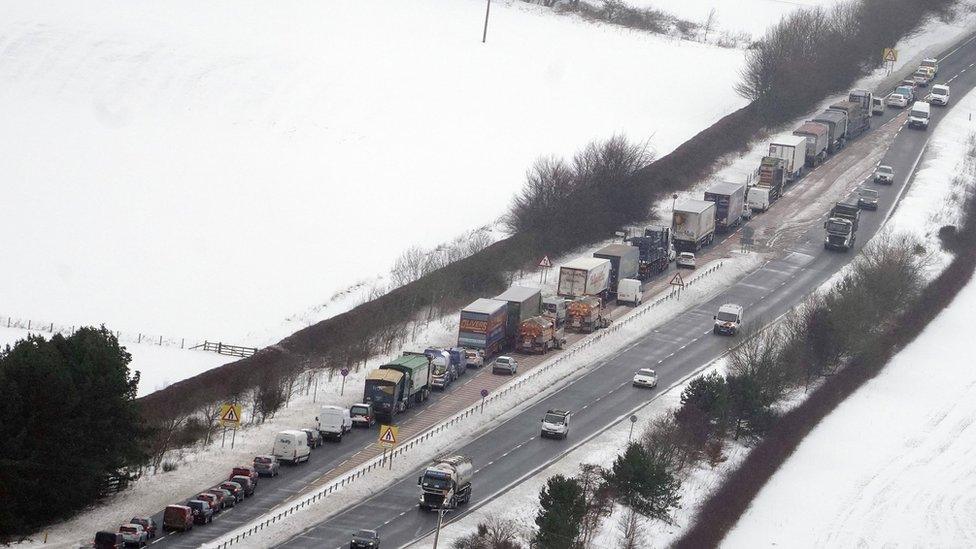 Lorries stranded on A1