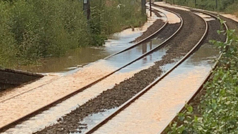 Flooded train tracks