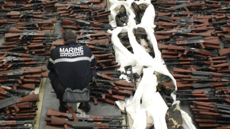 Guns on the boat stopped by the French navy