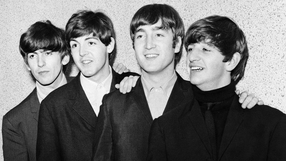 The Beatles left to right: George Harrison, Paul McCartney, John Lennon, and Ringo Starr, at the ABC Cinema in Exeter, 14 November 1963