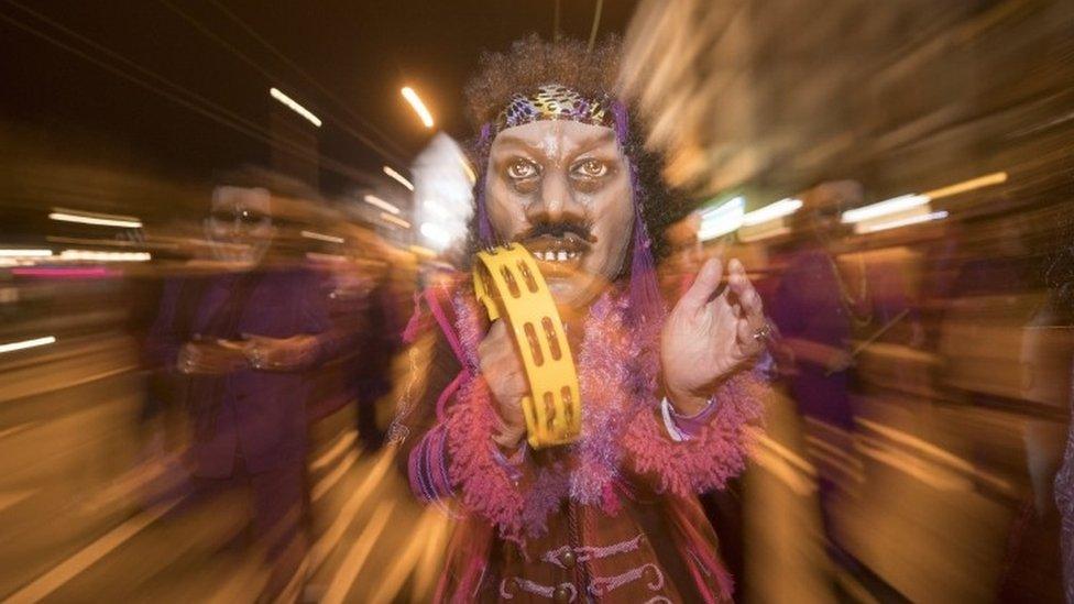 Masked music bands in Lucerne, Switzerland. Photo: 28 February 2017