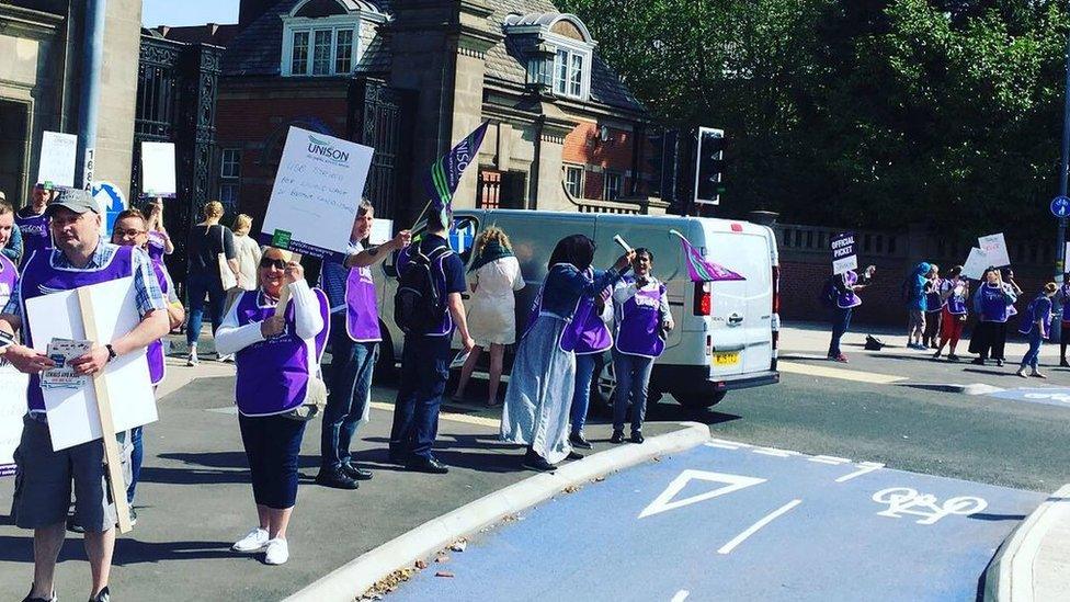 Unison members taking part in the strike on Tuesday