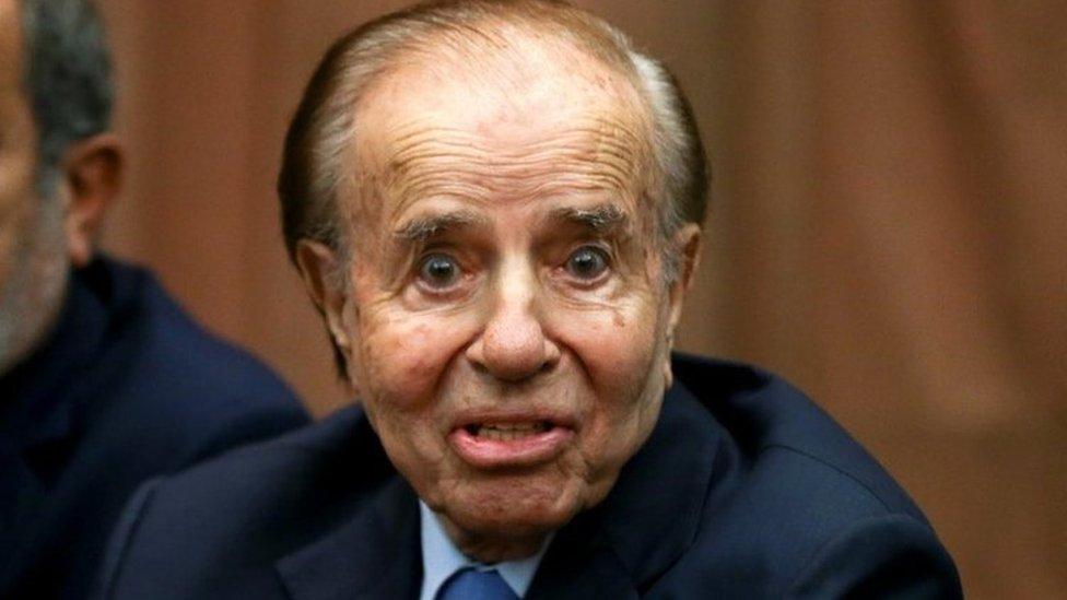 Former Argentine President Carlos Menem before hearing of his acquittal on charges of covering up investigations into the 1994 Jewish centre bombing in Buenos Aires