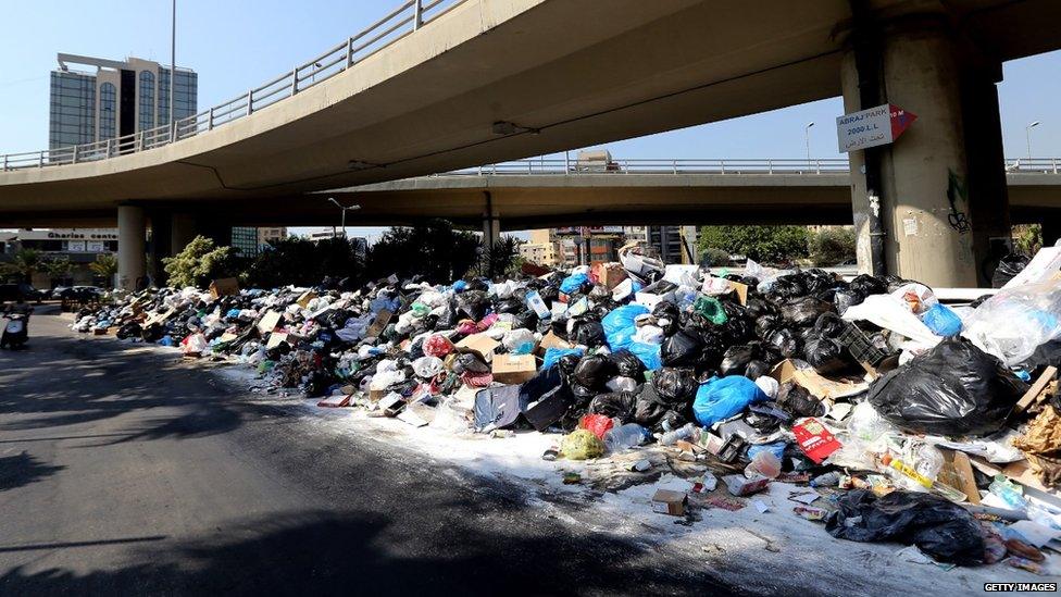 Rubbish is piled up in Beirut on 23 July