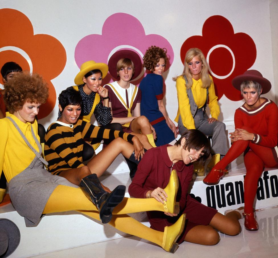 File photo dated 01/08/67 of Mary Quant (foreground), with models showing her new shoe creations.