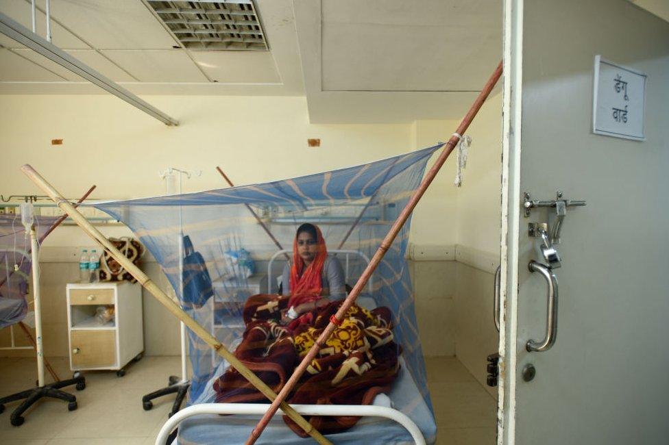 Patient seen in dengue ward at the District Hospital in Sector 30, on October 27, 2021 in Noida, India.