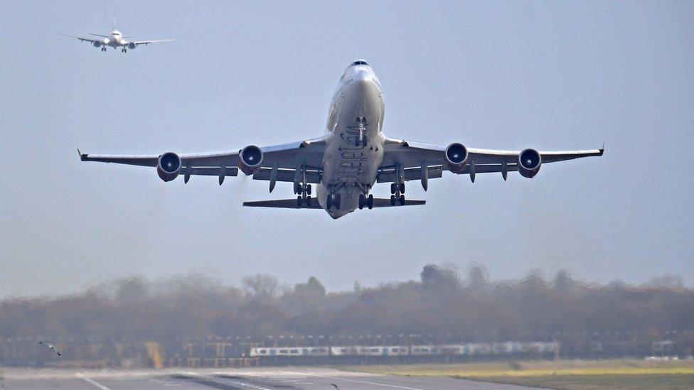 An aeroplane taking off at Gatwick Airport