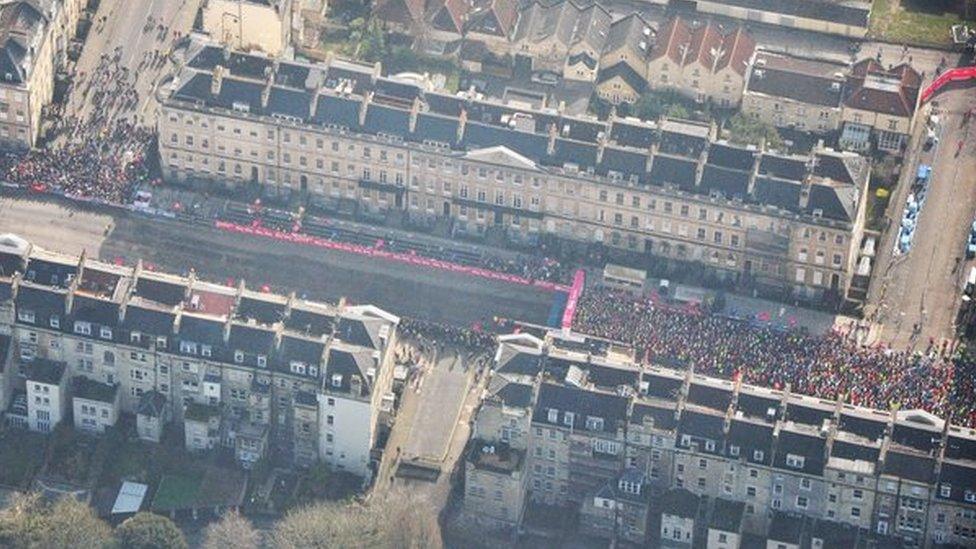 An aerial view of the 2016 Bath Half Marathon