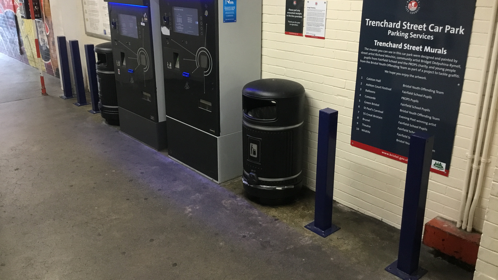 Bollards in a car park