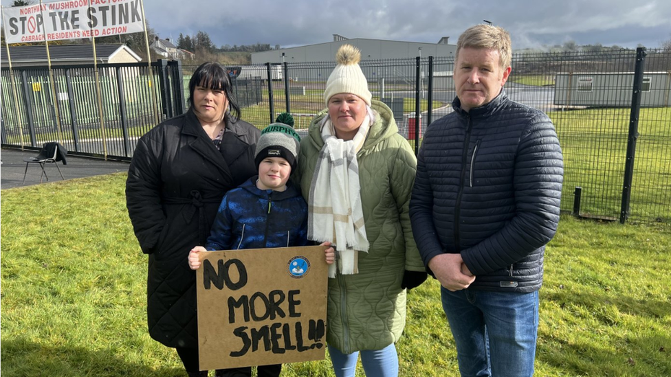 Sinn Féin councillor Gael Gildernew, Paudi Nugent, Maria Nugent and DUP councillor Mark Robinson