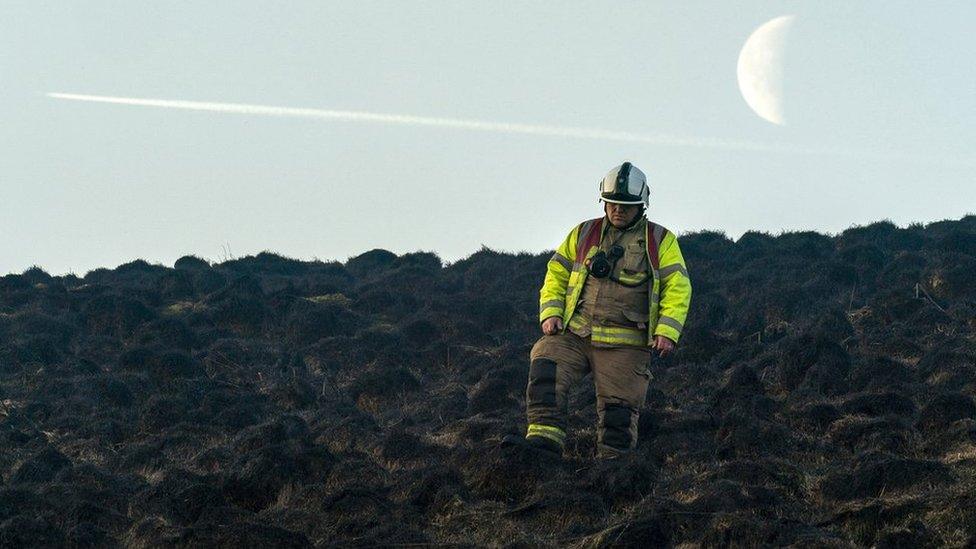 Firefighters at moorland fire near Marsden