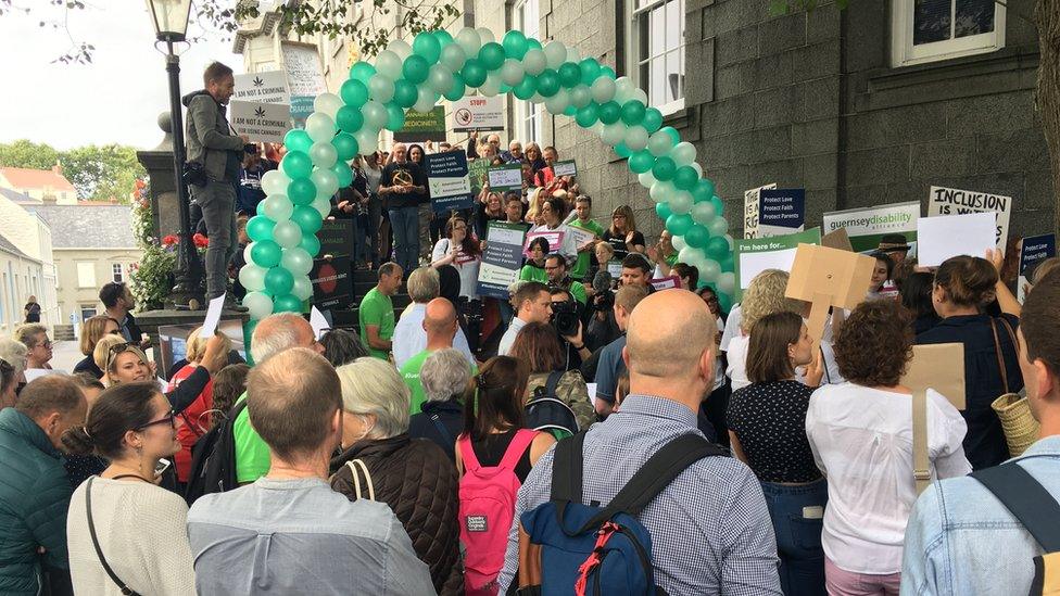 Protesters outside the States chamber