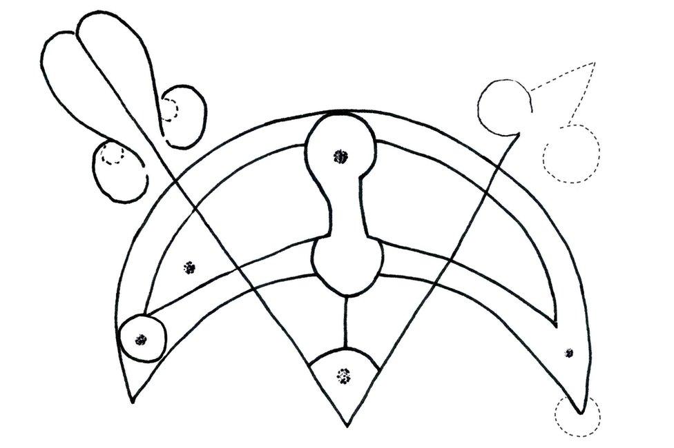 Illustration of the stone's crescent and V rod carving