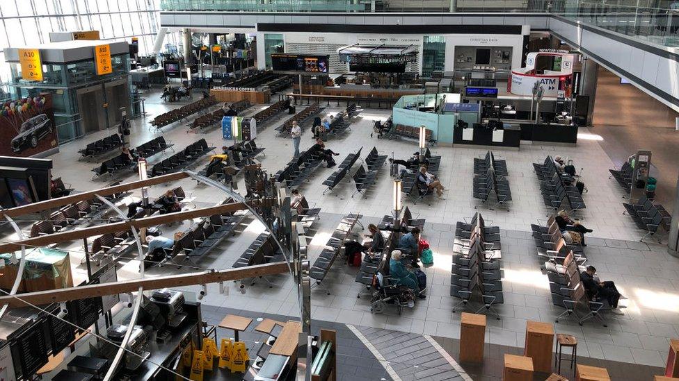 The departure lounge at Heathrow's Terminal 5 is almost empty