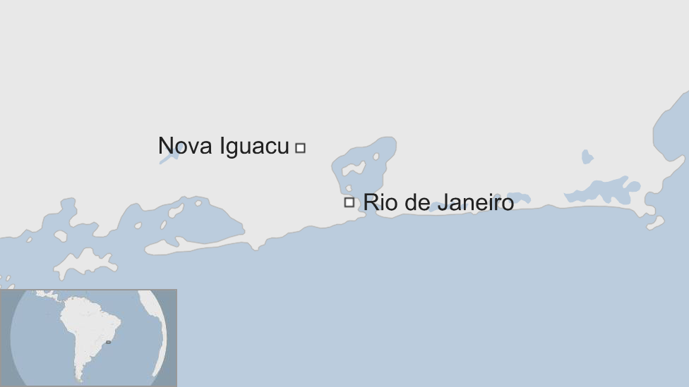 A map showing Nova Iguacu in relation to Rio in Brazil