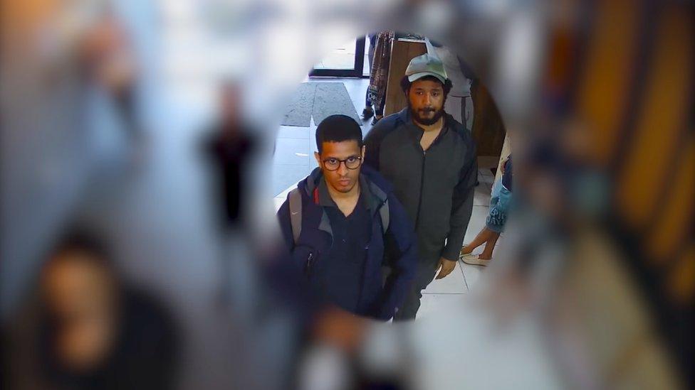 CCTV image - Sahayb Abu in hat and Muhamed Abu