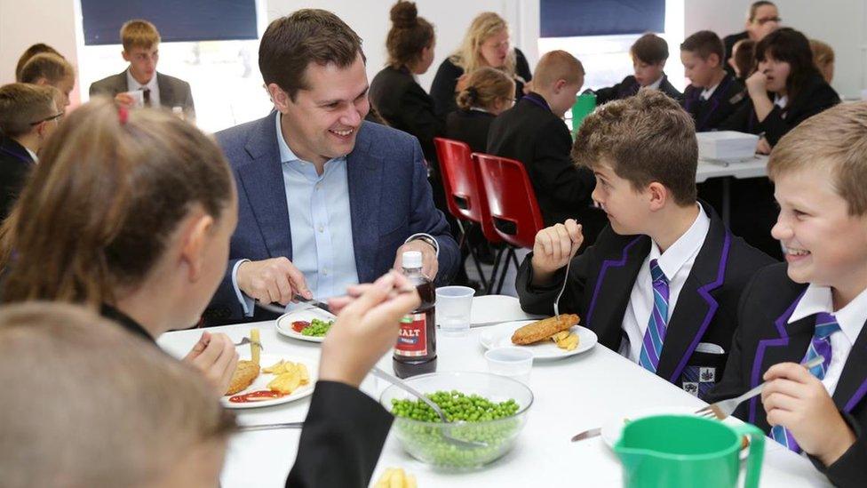 Robert Jenrick MP with pupils