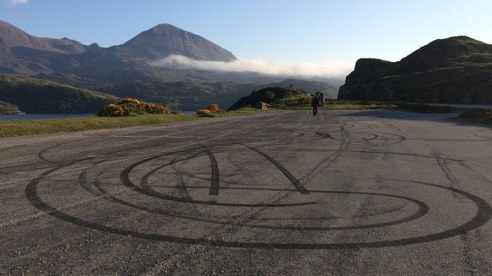 Tyre marks at Kylesku