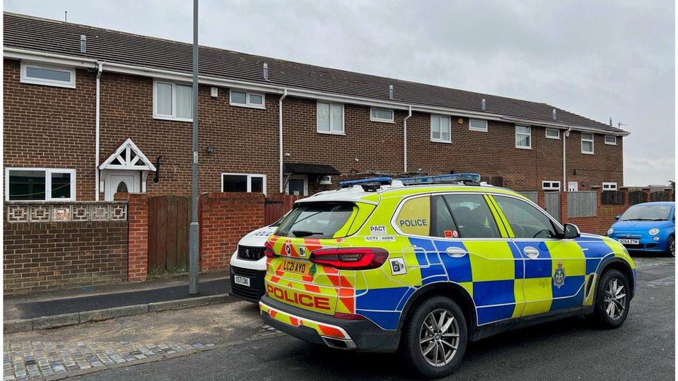 Police car outside row of houses in Shotton Colliery