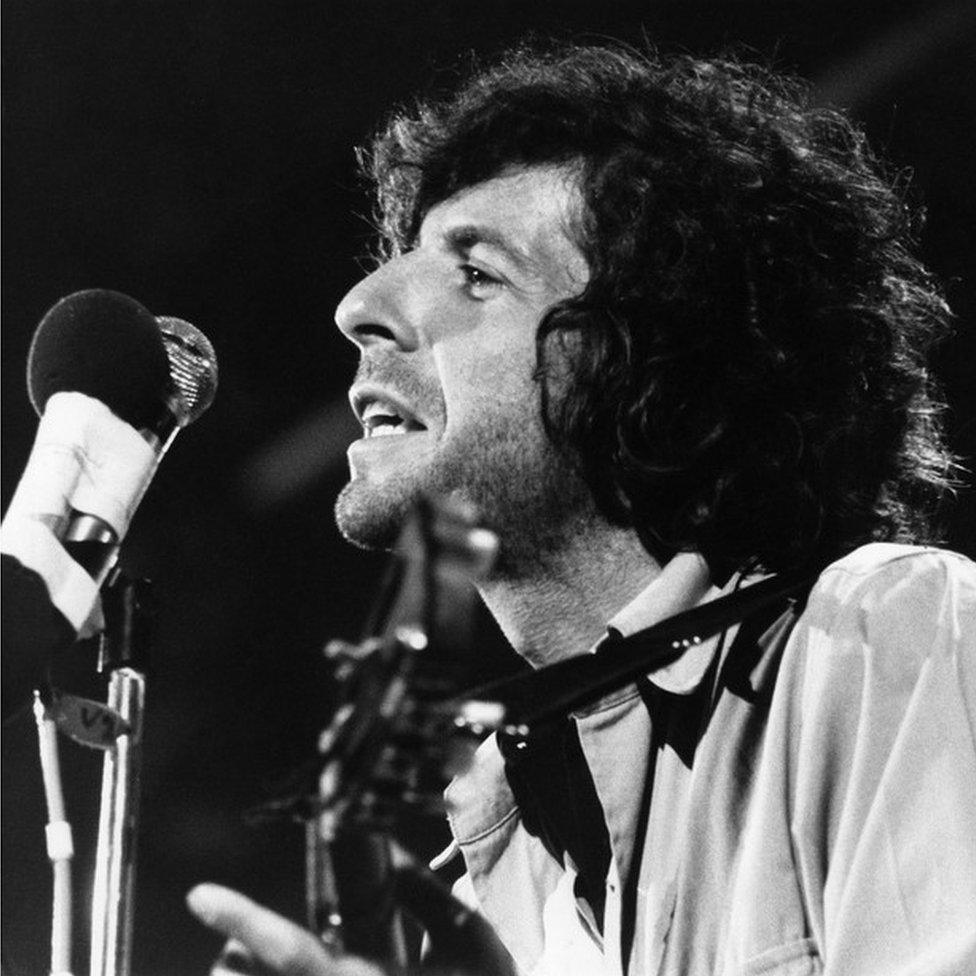 Leonard Cohen performing at the Isle of Wight Festival 1970