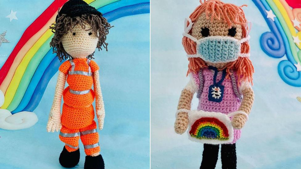 Knitted and sewn models of key workers