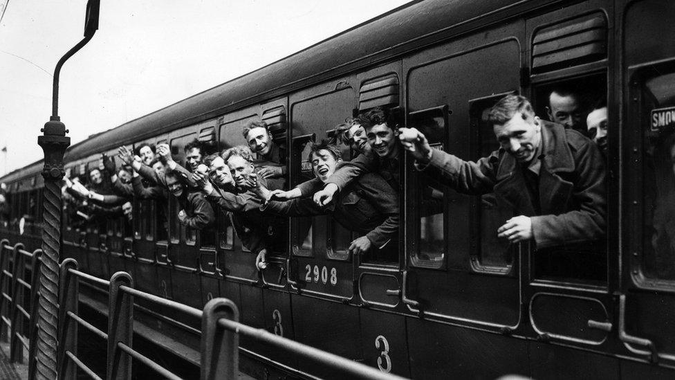 World War Two soldiers on a train.