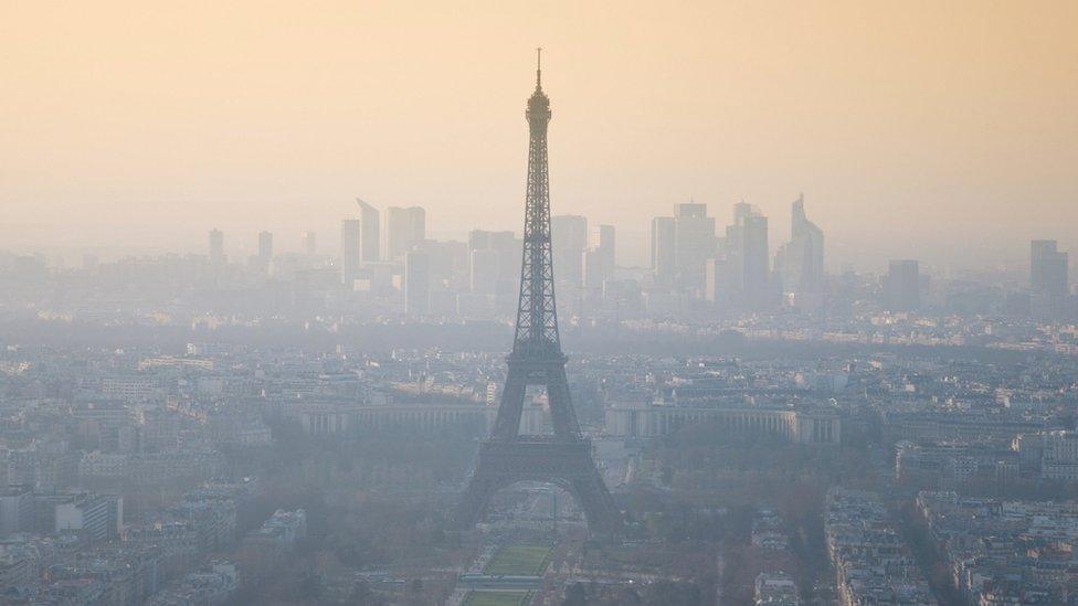 The Eiffel Tower in the smog: Paris