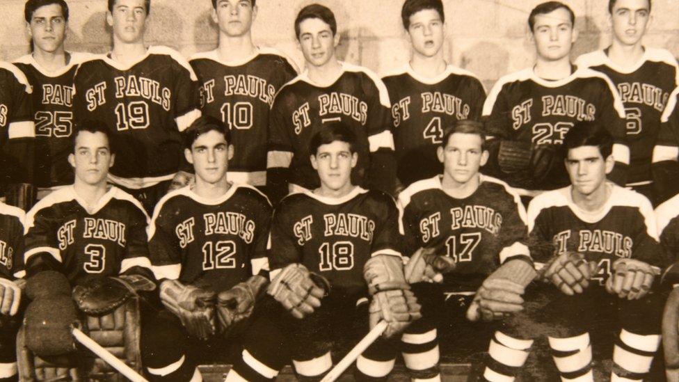 Image shows the hockey team at St Paul's School in 1962, with Robert Mueller wearing number 12