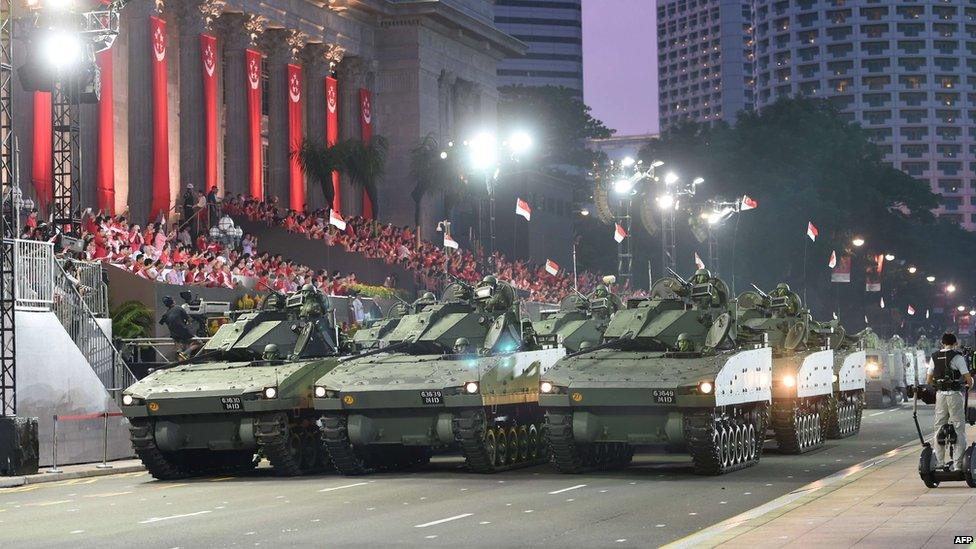 The mobile column from the Singapore Armed Forces features in independence day celebrations