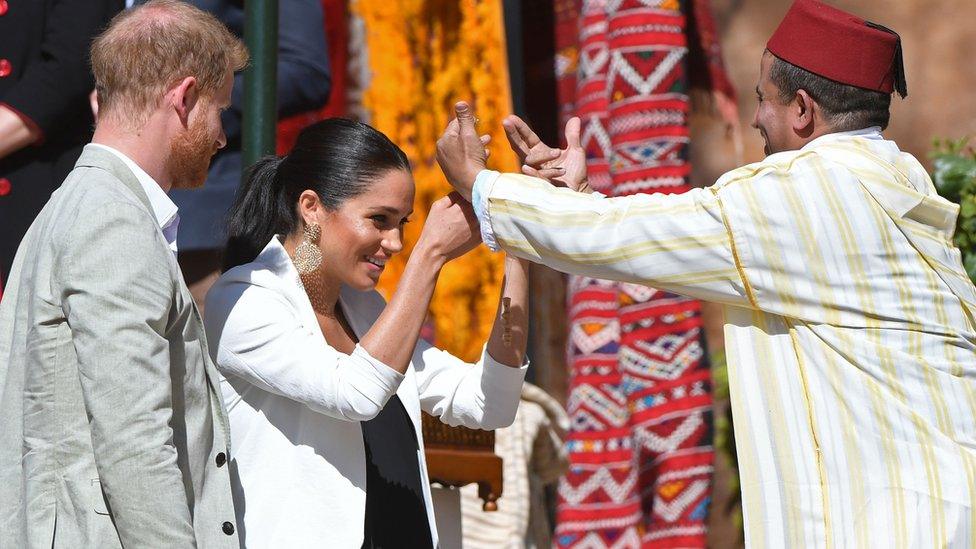 The duke and duchess on a visit to a market in Rabat