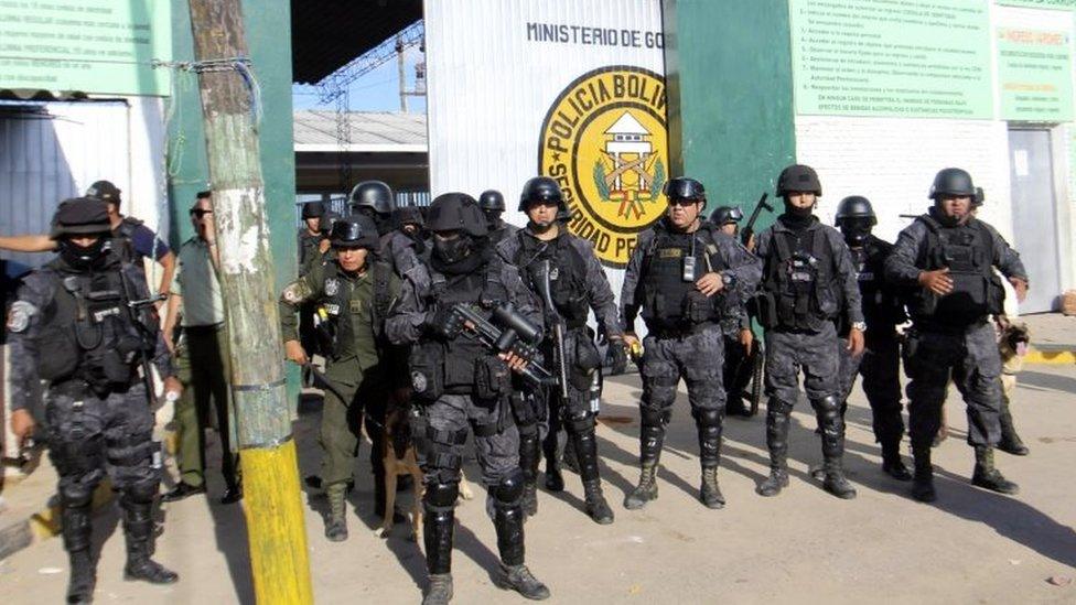 Policemen guard the Palmasola jail in Santa Cruz, Bolivia, 05 March 2018.