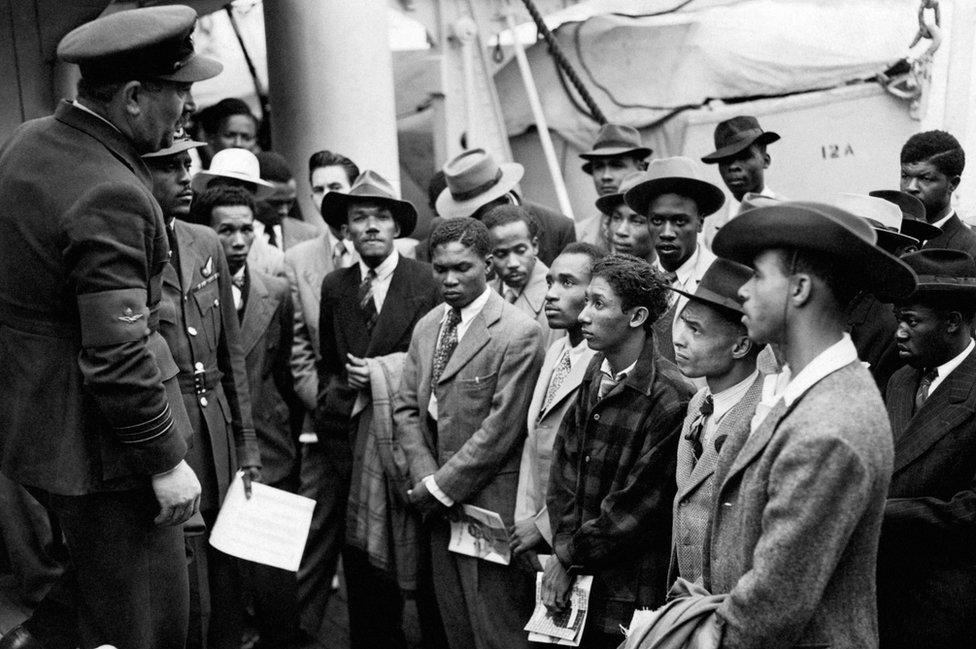 Men aboard the Empire Windrush