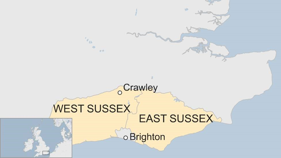 Map of East and West Sussex