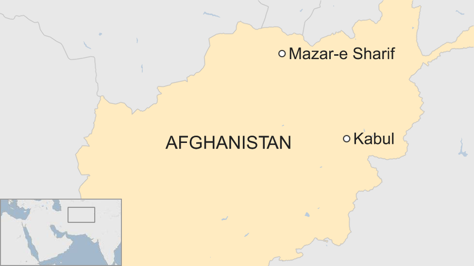 A BBC map showing the city of Mazar-e Sharif in northern Afghanistan