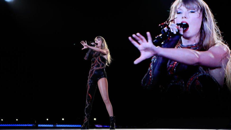 Taylor Swift performs onstage during "Taylor Swift | The Eras Tour" at Estadio Olimpico Nilton Santos on November 17, 2023 in Rio de Janeiro, Rio de Janeiro