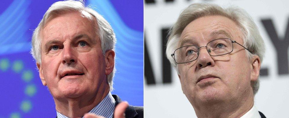 EU's Michel Barnier (L) and UK's David Davis