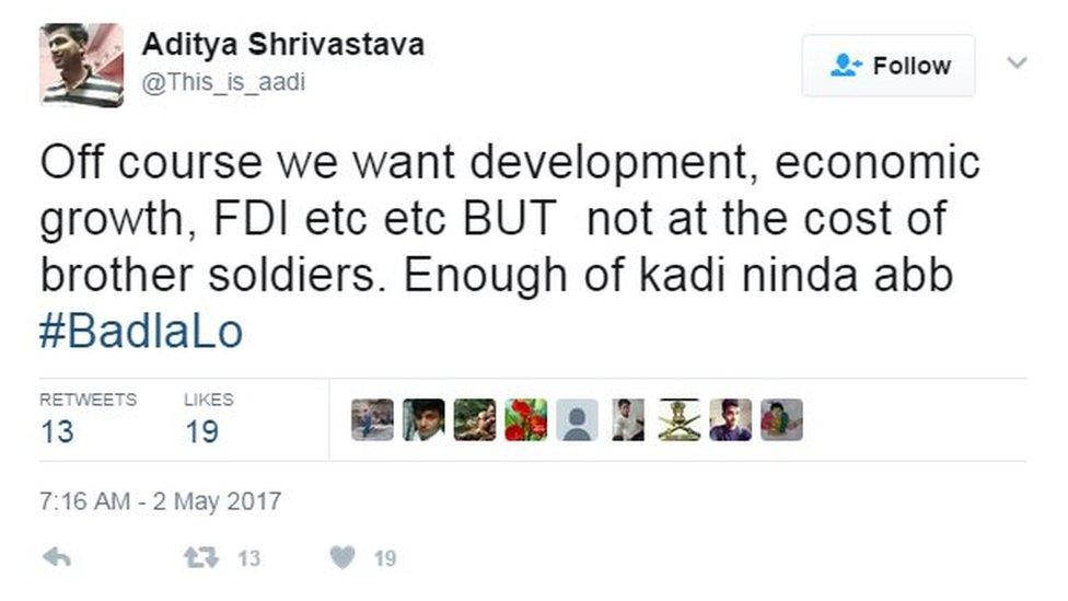 Off course we want development, economic growth, FDI etc etc BUT not at the cost of brother soldiers. Enough of kadi ninda abb #BadlaLo