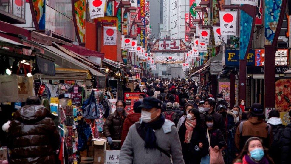 Busy shopping street in Tokyo