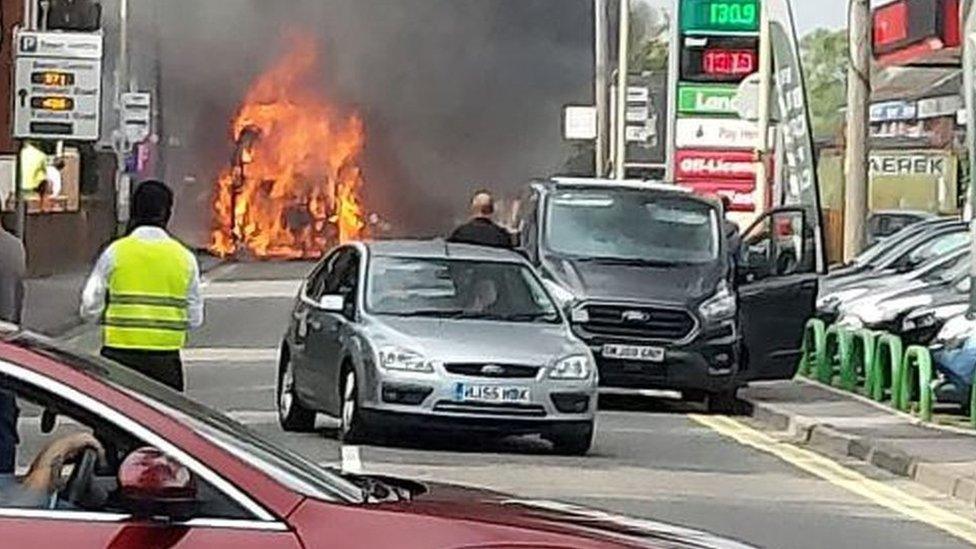 Bus fire in Southampton Road, Eastleigh