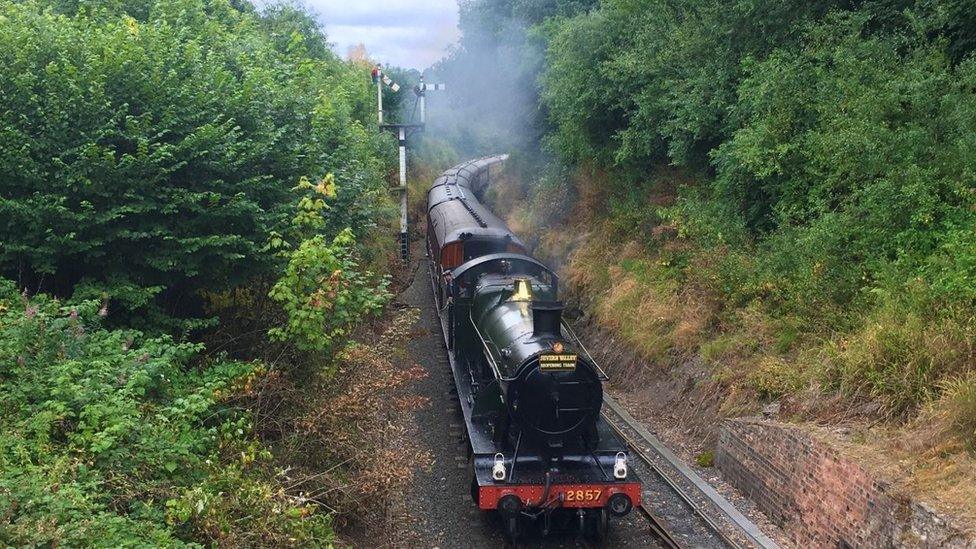 Severn Valley Railway train approaching Arley