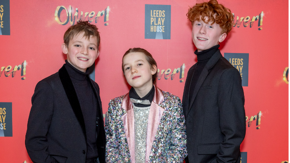 Hughie pictured with his Oliver! castmates Felix Holt and Noah Walton