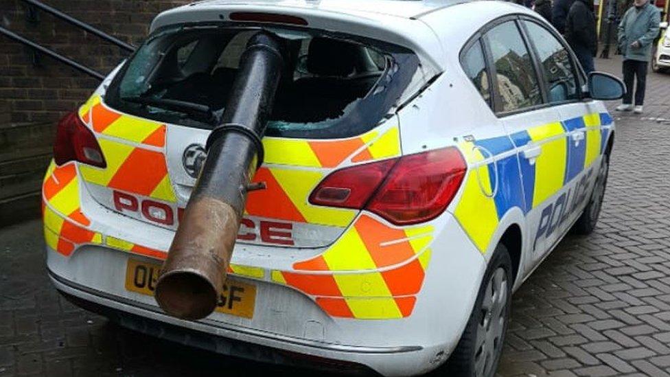 Vandalised police car