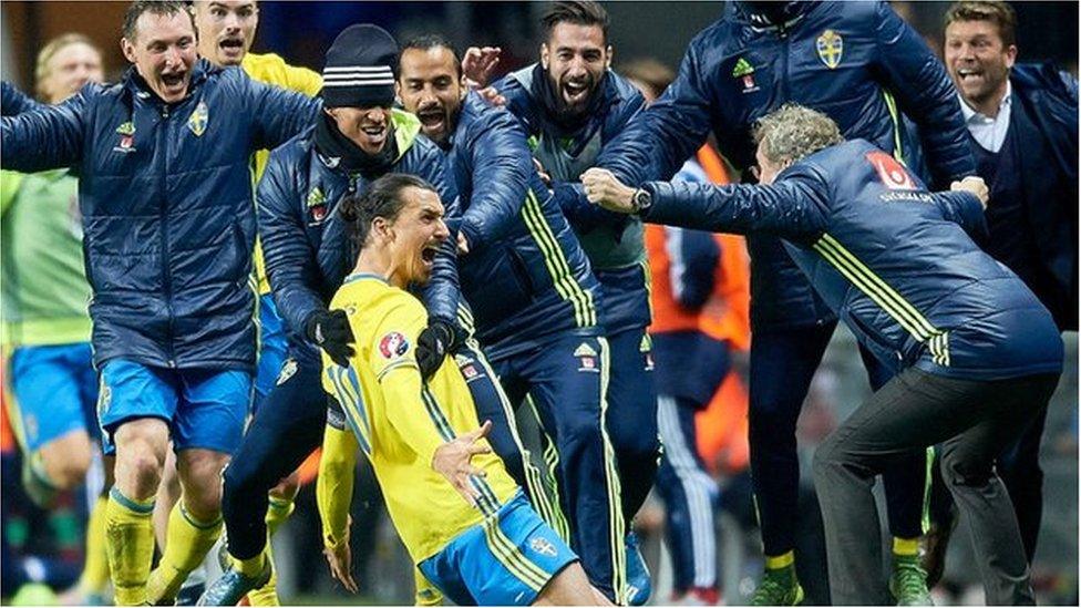 Sweden celebrate a Zlatan Ibrahimovic goal