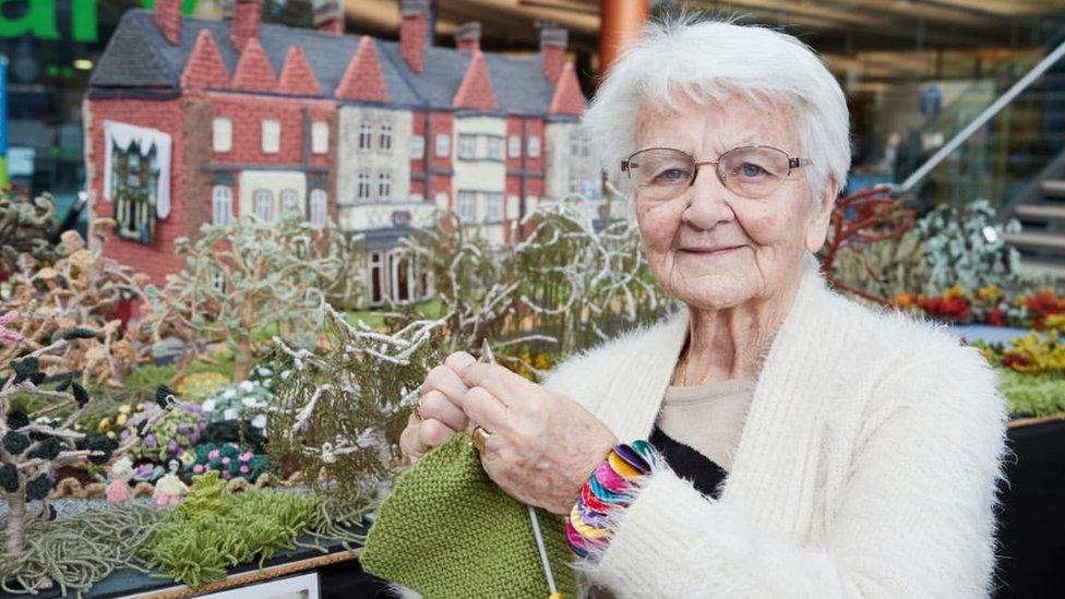 Margaret Seaman with her knitting