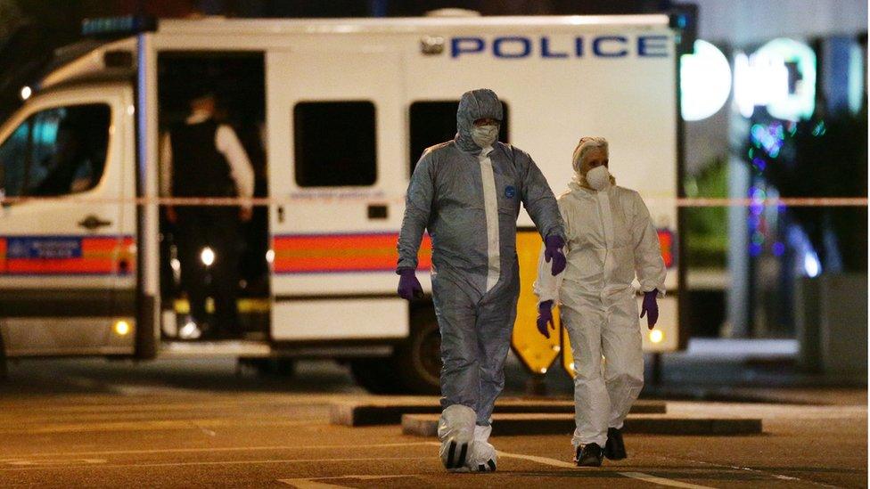 Police activity in Russell Square, central London, after a knife attack in which a woman in her 60s was killed and five people were injured.