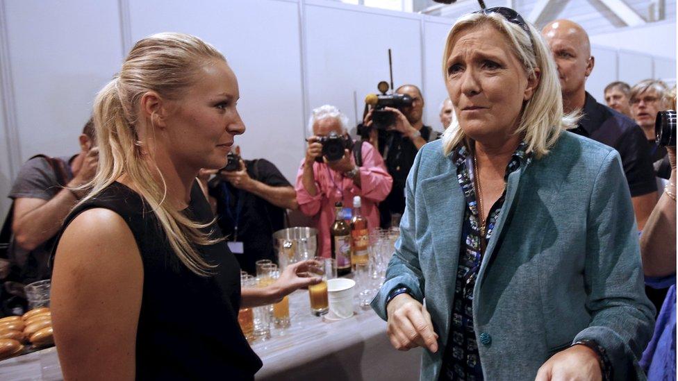 Marion Marechal-Le Pen (L) with Marine Le Pen (file pic)